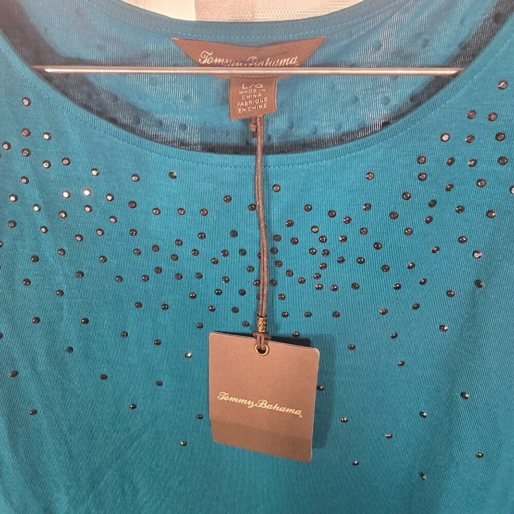 Tommy Bahama Sequin Teal Green Blue Mini Dress size Large NWT